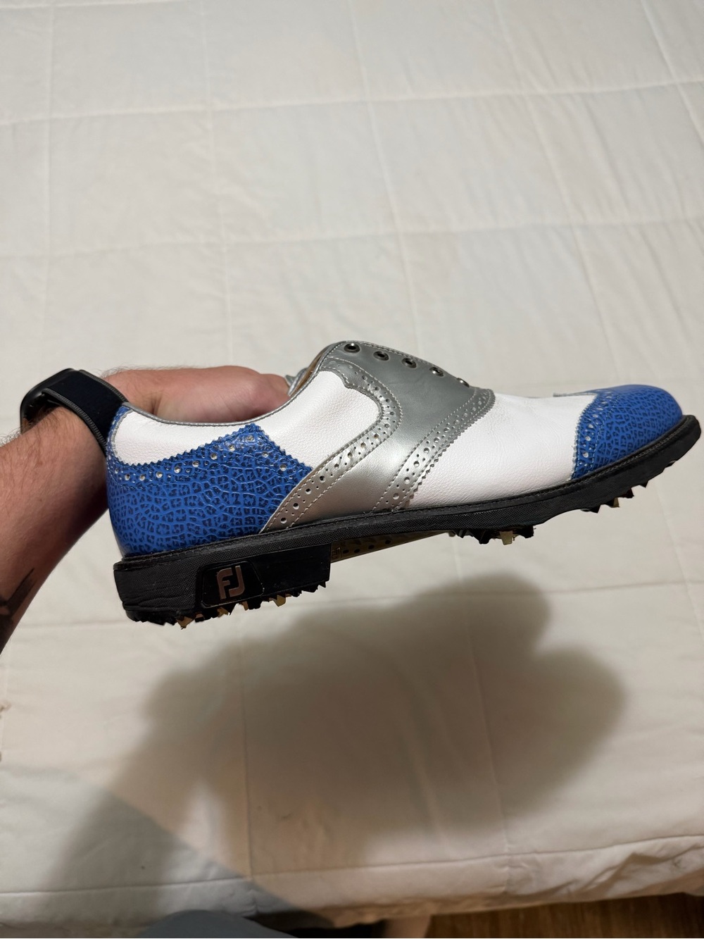 FootJoy Icon MyJoys White/Blue/Silver Size 10.5